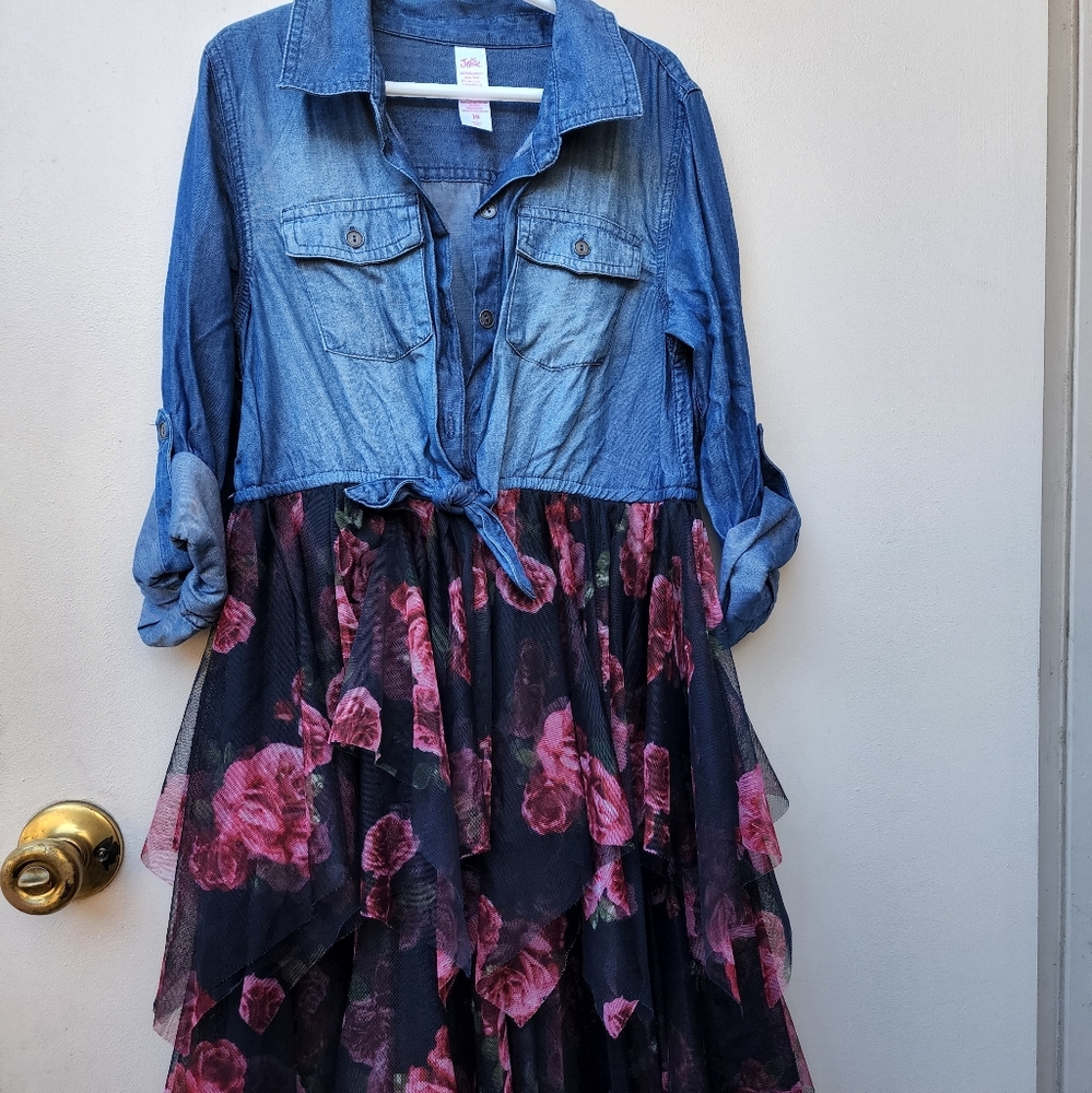 Justice denim/ floral tulle dress